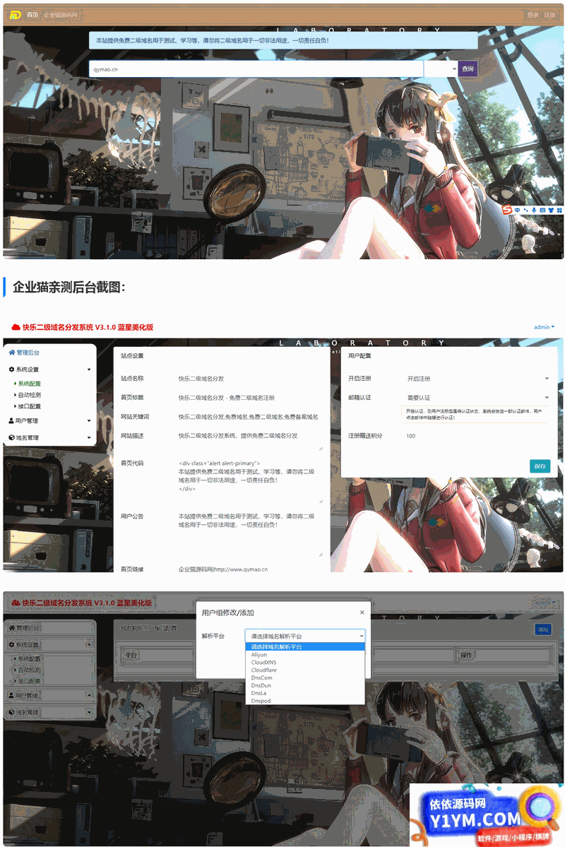 界面很可爱的二级域名分发平台源码带视频教程插图